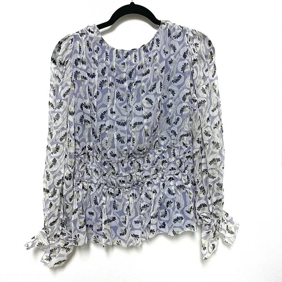NWT Rebecca Taylor Deco Floral Print Silk Blouse - Fleur Aster Ruffle Peplum - Picture 6 of 7